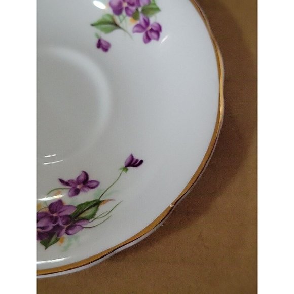 Vintage Crownford English Bone China  Cup Saucer Set Purple Violets Gold Trim - Picture 6 of 16